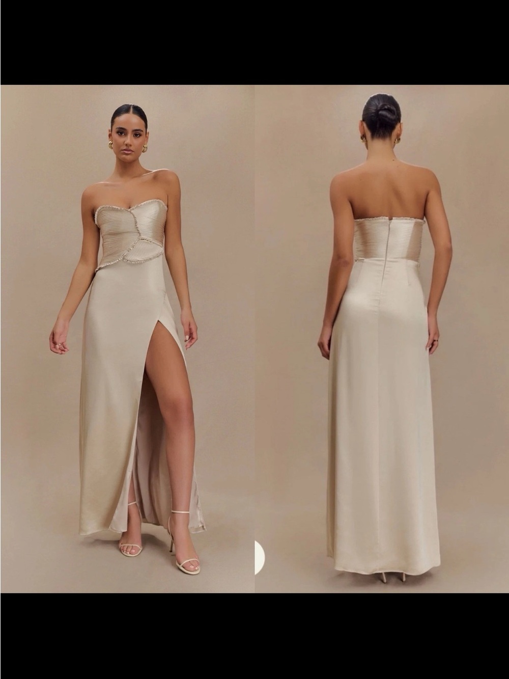Meshki Larissa Satin Maxi Dress With Ruched Petals - Blush Gold Size XS NWT